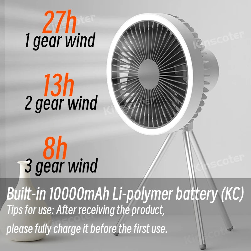 10000mAh 4000mAh Camping Fan Rechargeable Desktop Portable Circulator