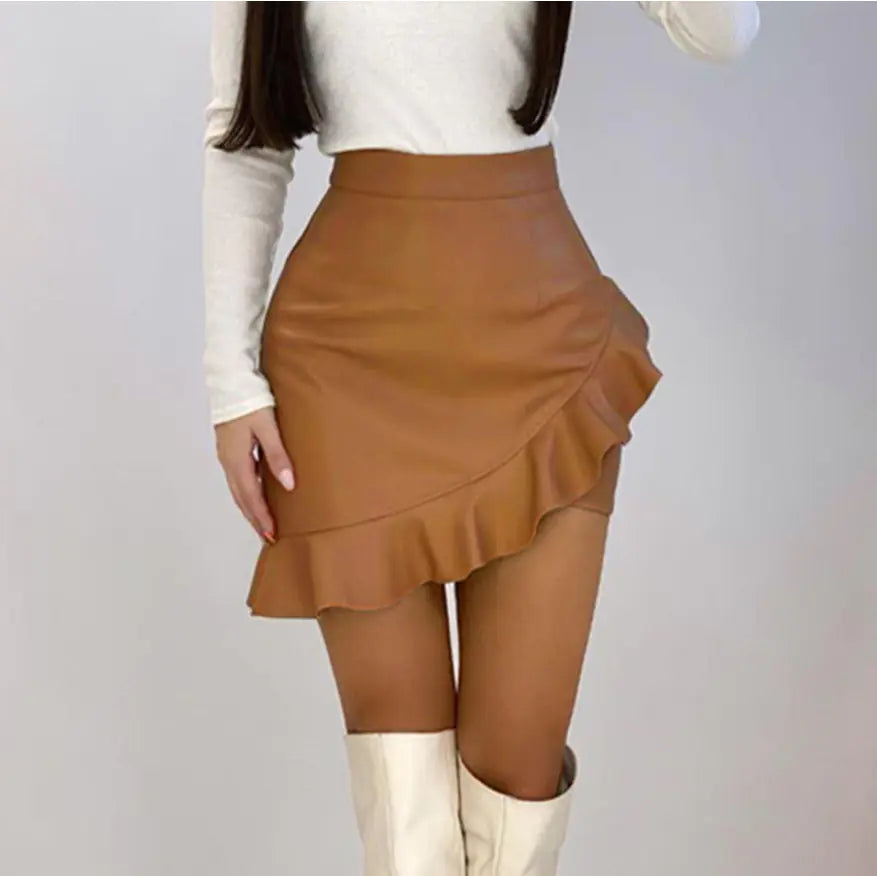 High Waist Half-Length Leather Skirt for Women