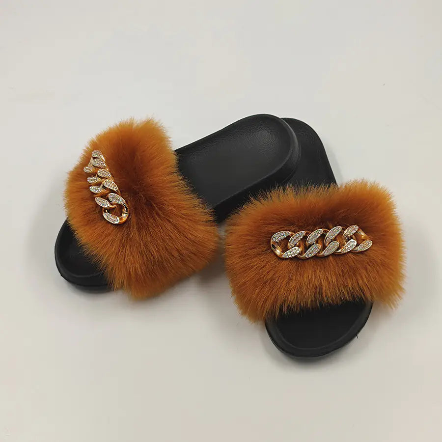 Plush Imitation Fox Fur Fashion Slippers