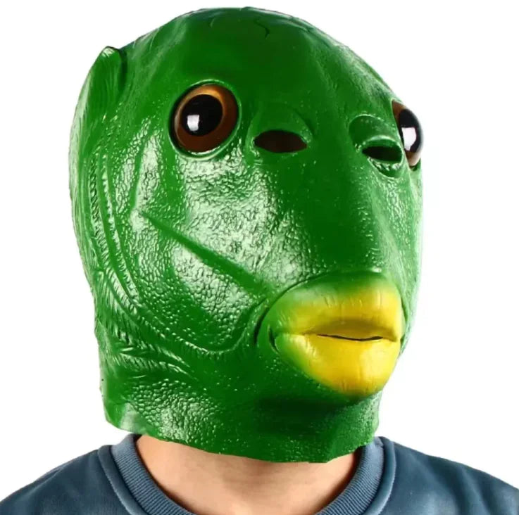 Funny Green Fish Head Latex Mask