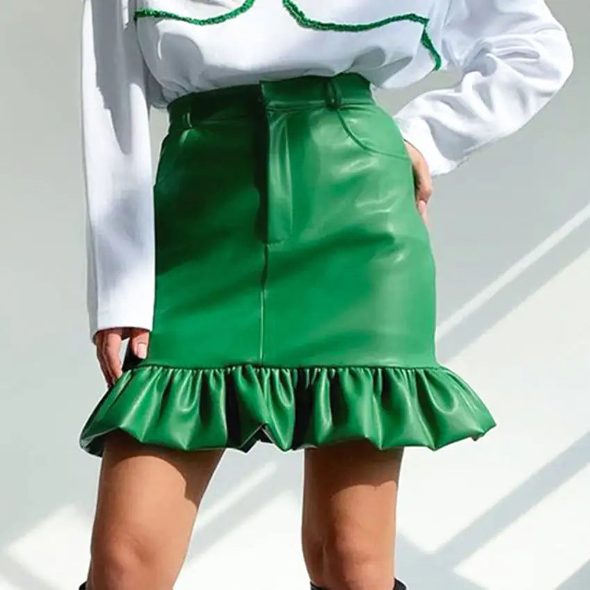 High Waist Half-Length Leather Skirt for Women