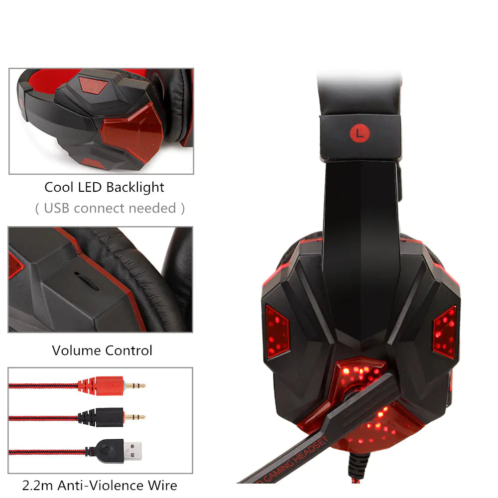 Gaming Headset with LED for Esports and PC Use