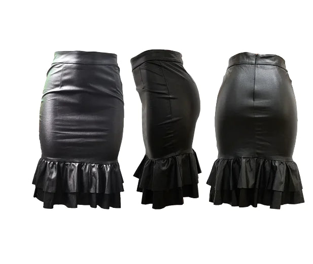 High Waist Half-Length Leather Skirt for Women