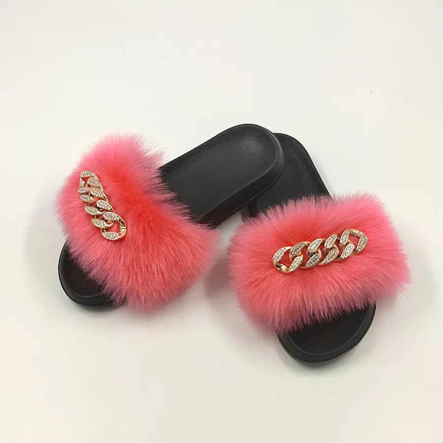 Plush Imitation Fox Fur Fashion Slippers