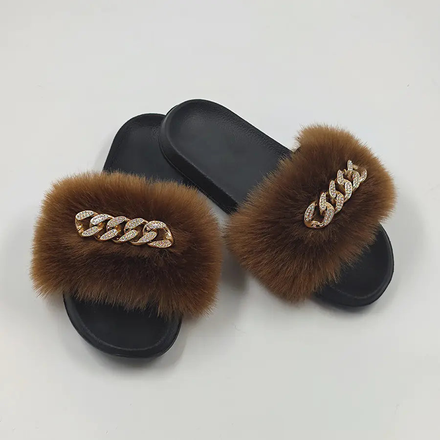 Plush Imitation Fox Fur Fashion Slippers