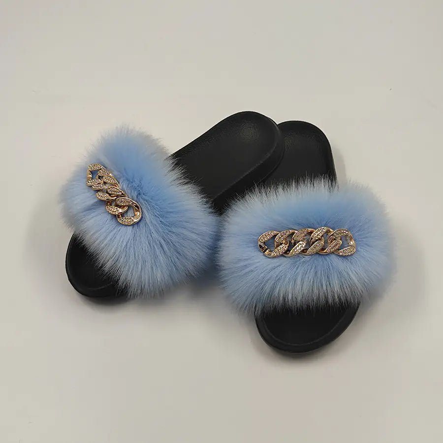 Plush Imitation Fox Fur Fashion Slippers