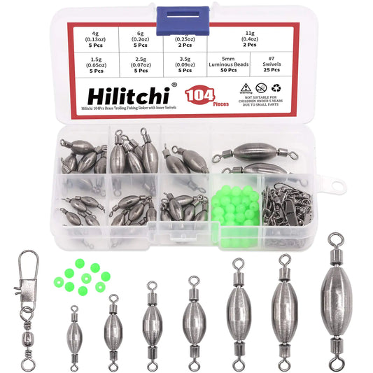 Hilitchi Brass Fishing Weights Inline Trolling Fishing Sinker with Inner Swivels (1.5G-10PCS)