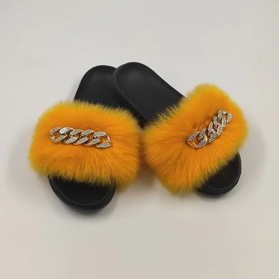 Plush Imitation Fox Fur Fashion Slippers