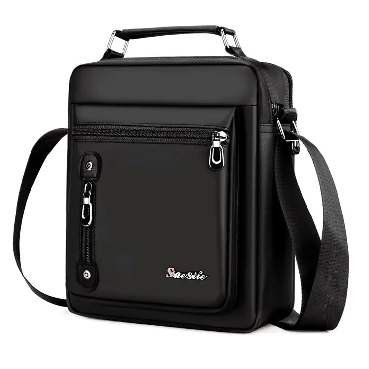 Men's Solid Black Oxford Crossbody Shoulder Bag