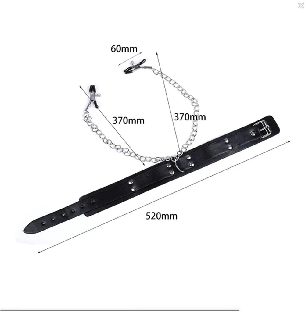 Leather Collar With Nipple Clamps Sex Toys For Couples BDSM