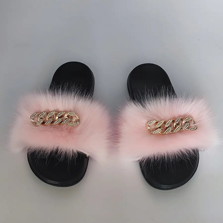 Plush Imitation Fox Fur Fashion Slippers