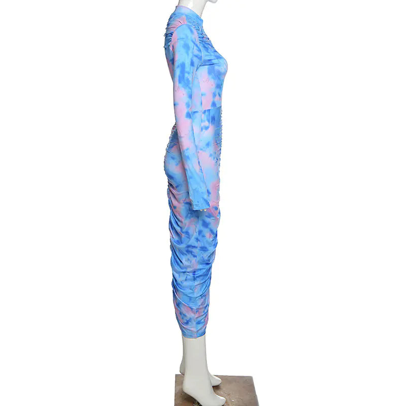 Autumn Digital Print Long Sleeve Bodycon Dress