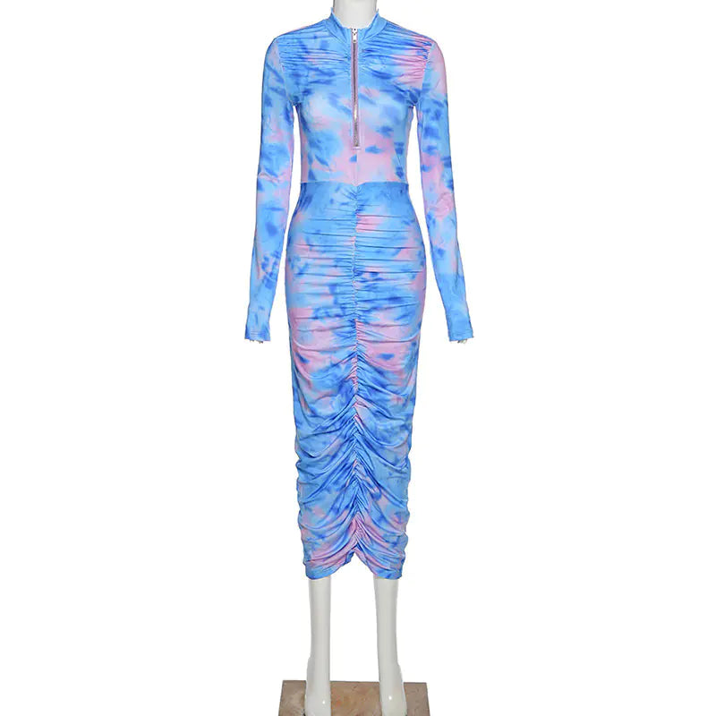 Autumn Digital Print Long Sleeve Bodycon Dress