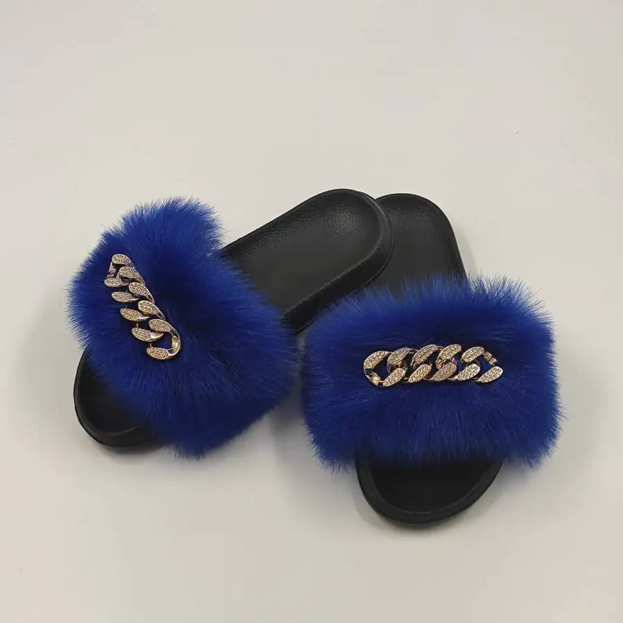 Plush Imitation Fox Fur Fashion Slippers