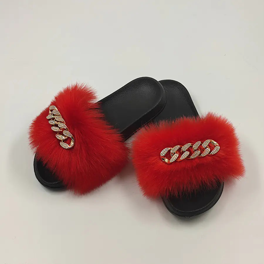 Plush Imitation Fox Fur Fashion Slippers