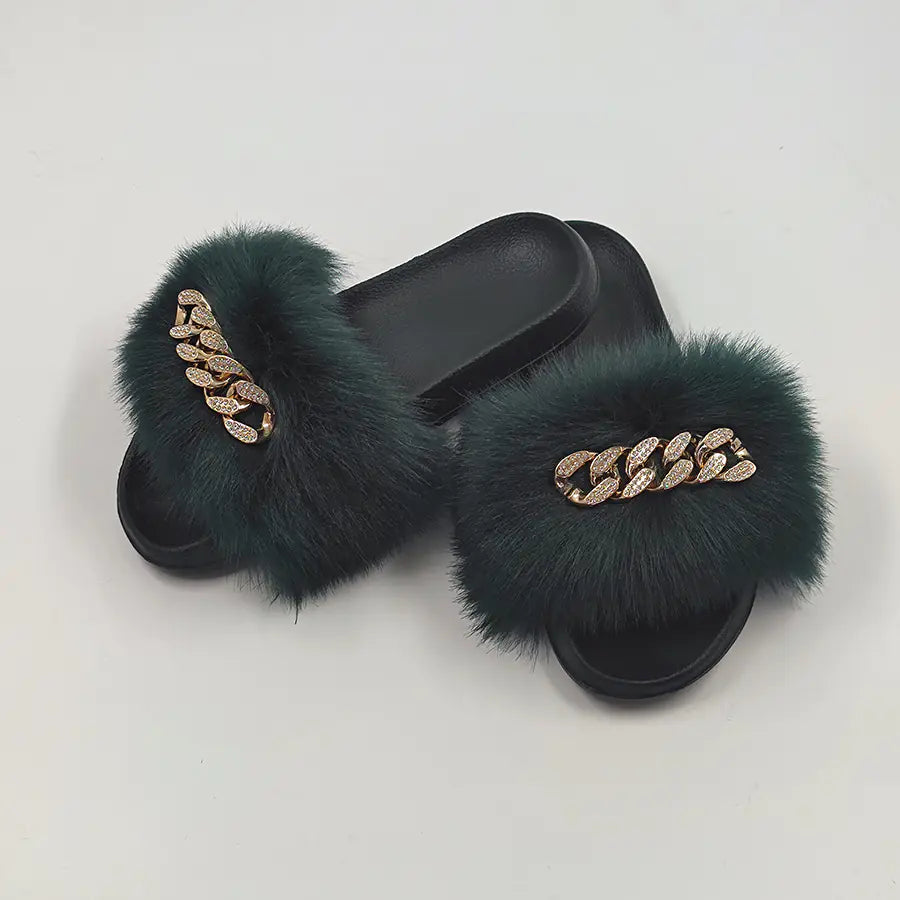 Plush Imitation Fox Fur Fashion Slippers