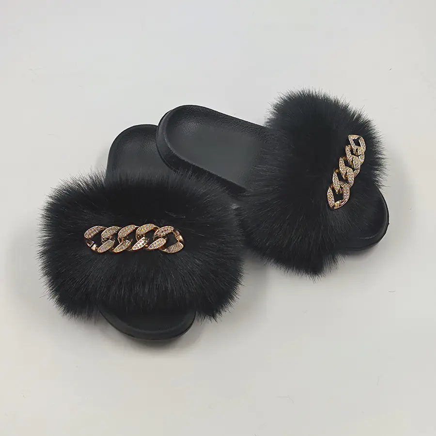 Plush Imitation Fox Fur Fashion Slippers