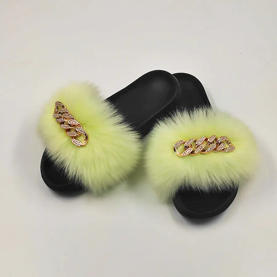 Plush Imitation Fox Fur Fashion Slippers