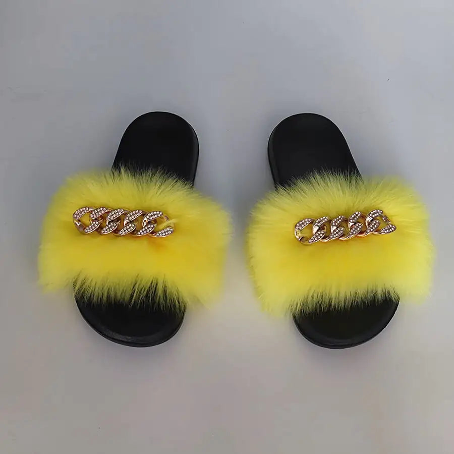 Plush Imitation Fox Fur Fashion Slippers