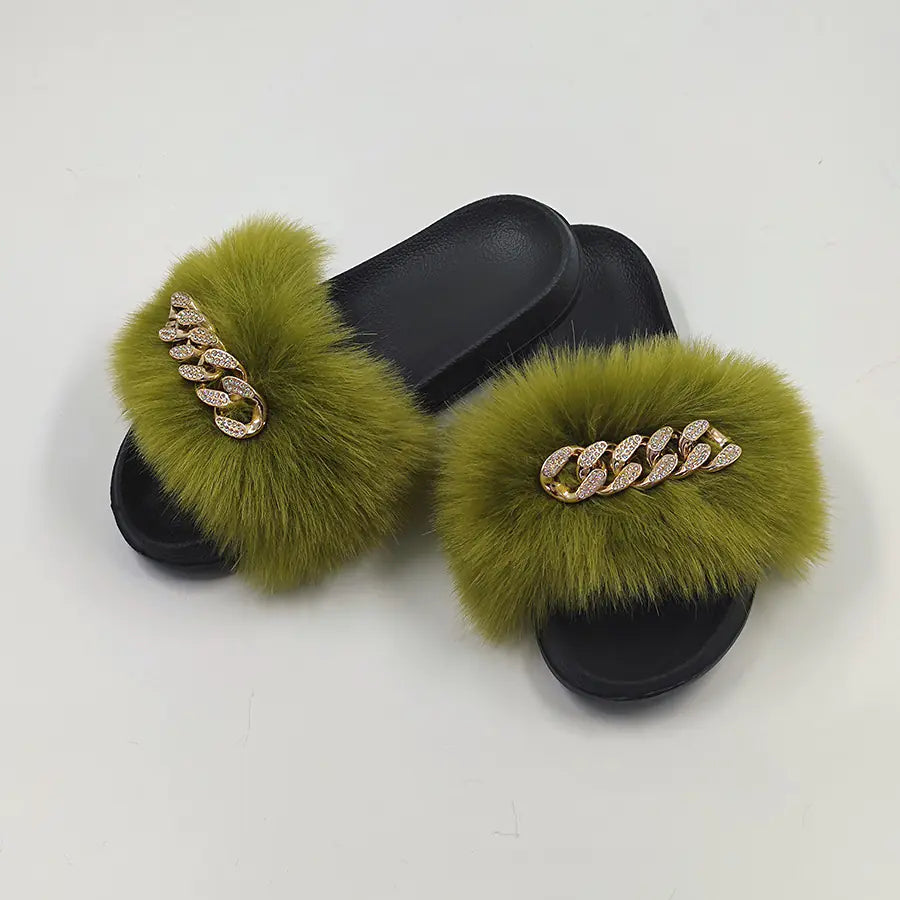 Plush Imitation Fox Fur Fashion Slippers