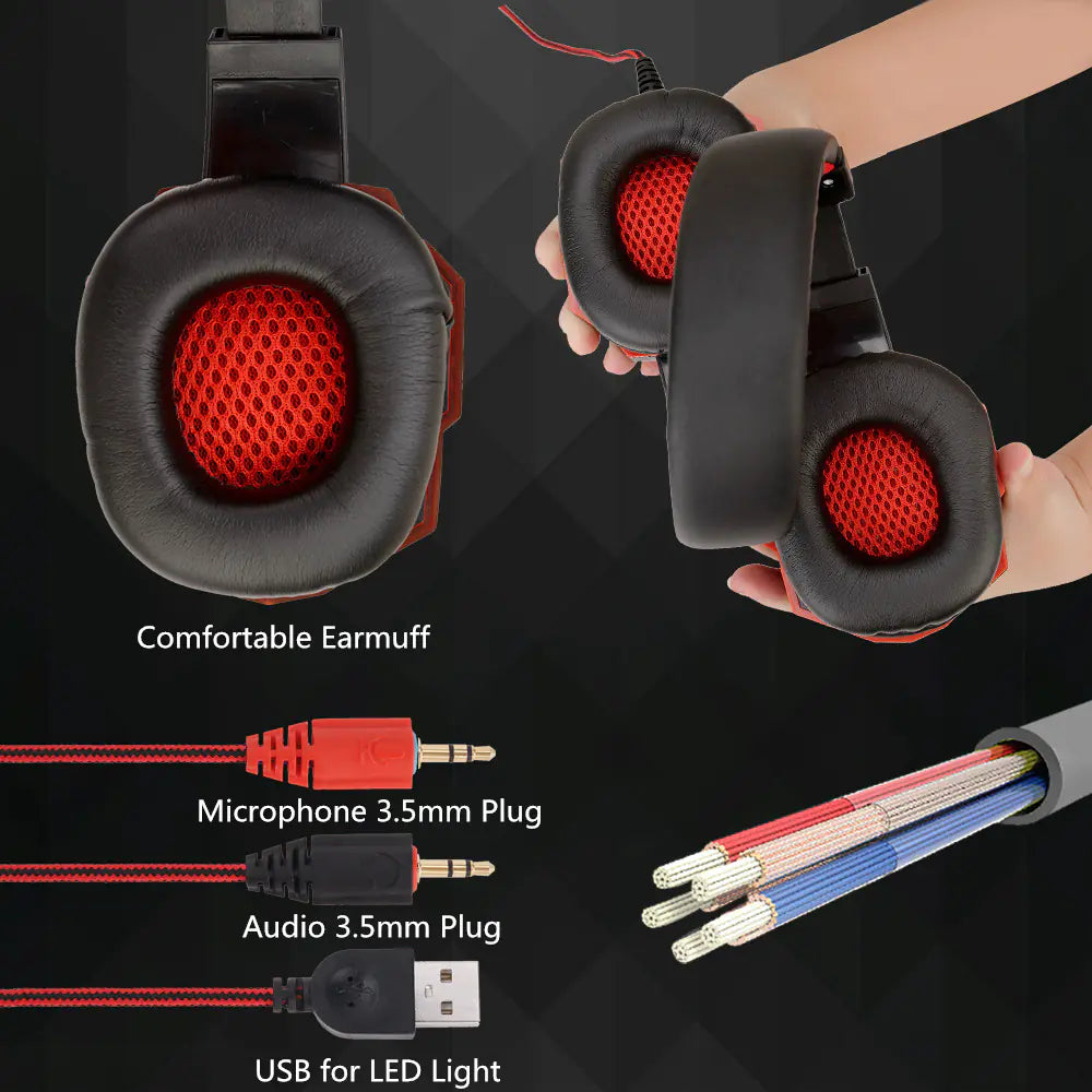 Gaming Headset with LED for Esports and PC Use