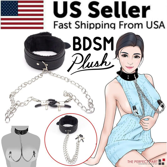 Leather Collar With Nipple Clamps Sex Toys For Couples BDSM
