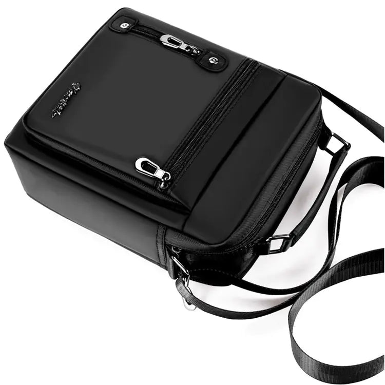 Men's Solid Black Oxford Crossbody Shoulder Bag